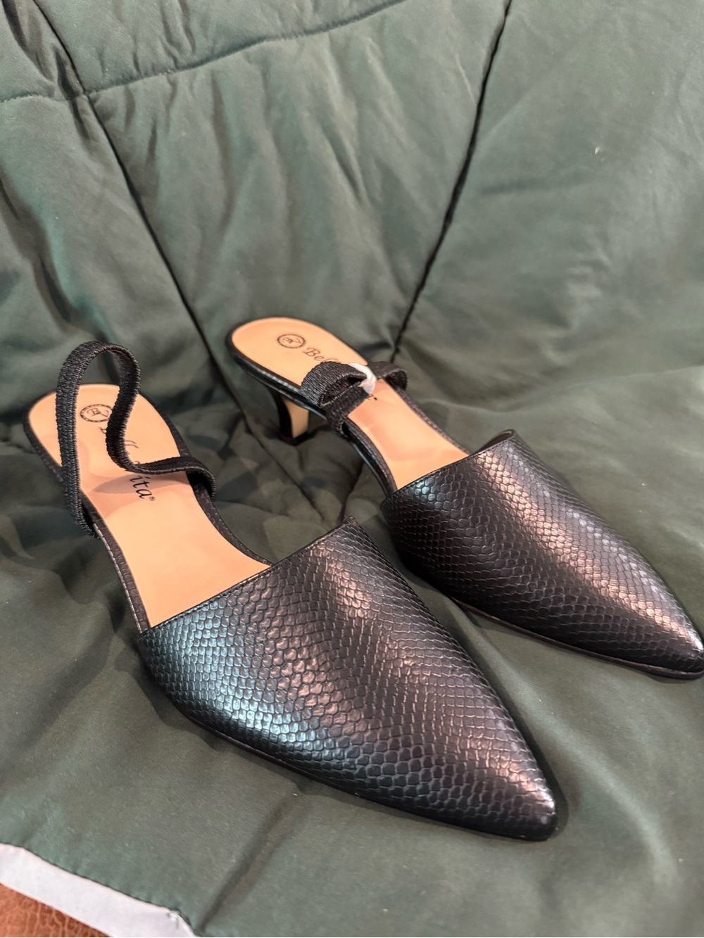 Bella Vita Black Textured Pointed-Toe Slingback Flats - Picture 5 of 5